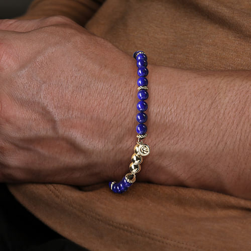 14K Yellow Gold Lapis Beads Bracelet