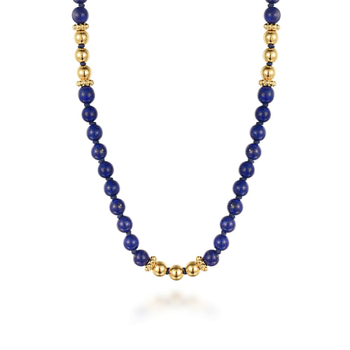 14K Yellow Gold Lapis Beads Necklace