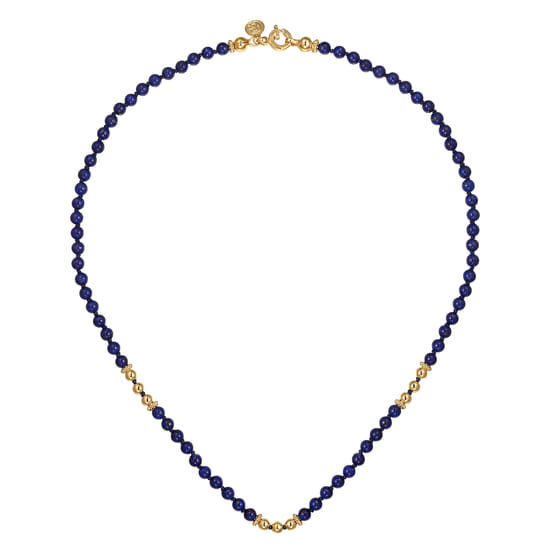 14K Yellow Gold Lapis Beads Necklace angle 2
