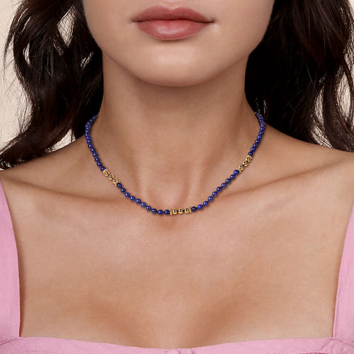 14K Yellow Gold Lapis Beads Necklace