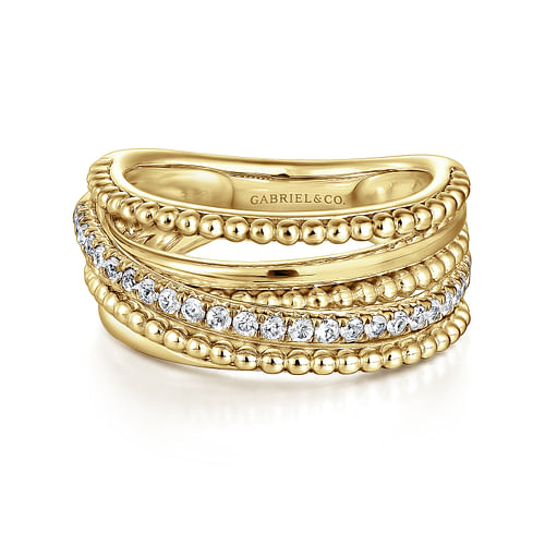 14K Yellow Gold Layered Bujukan Beaded Diamond Ring