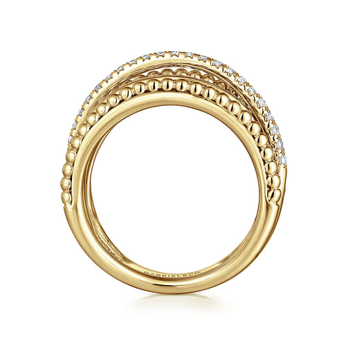 14K Yellow Gold Layered Bujukan Beaded Diamond Ring