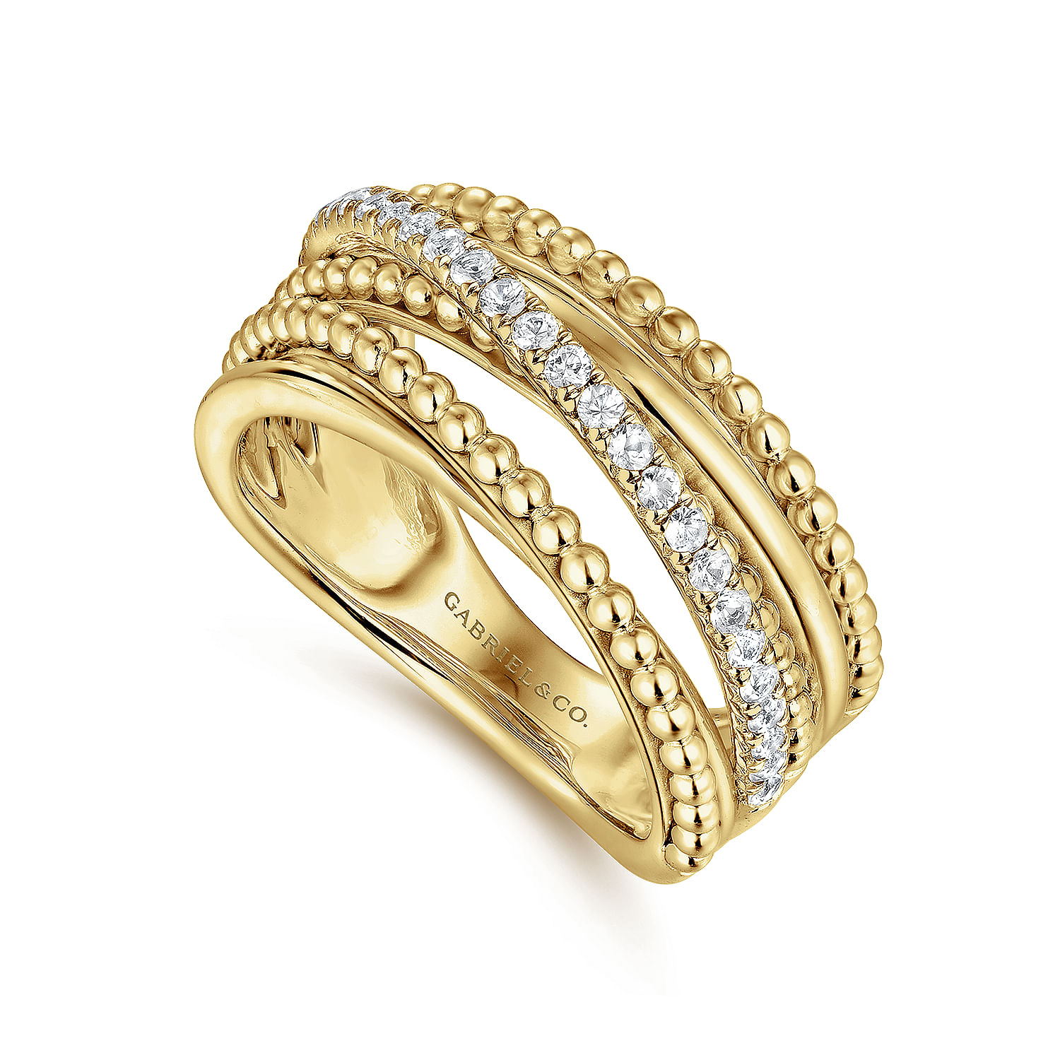 14K Yellow Gold Layered Bujukan Beaded Diamond Ring