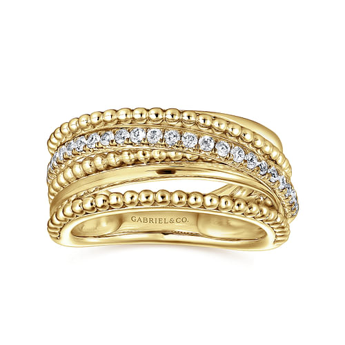 14K Yellow Gold Layered Bujukan Beaded Diamond Ring