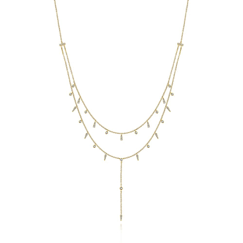 14K Yellow Gold Layered Diamond Drop Stations Y Necklace