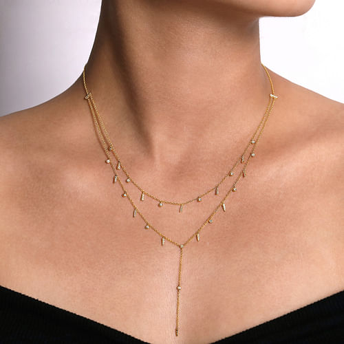 14K Yellow Gold Layered Diamond Drop Stations Y Necklace