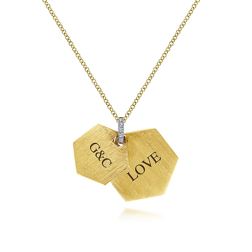 14K Yellow Gold Layered Hexagonal Pendant Necklace with Diamond Bale