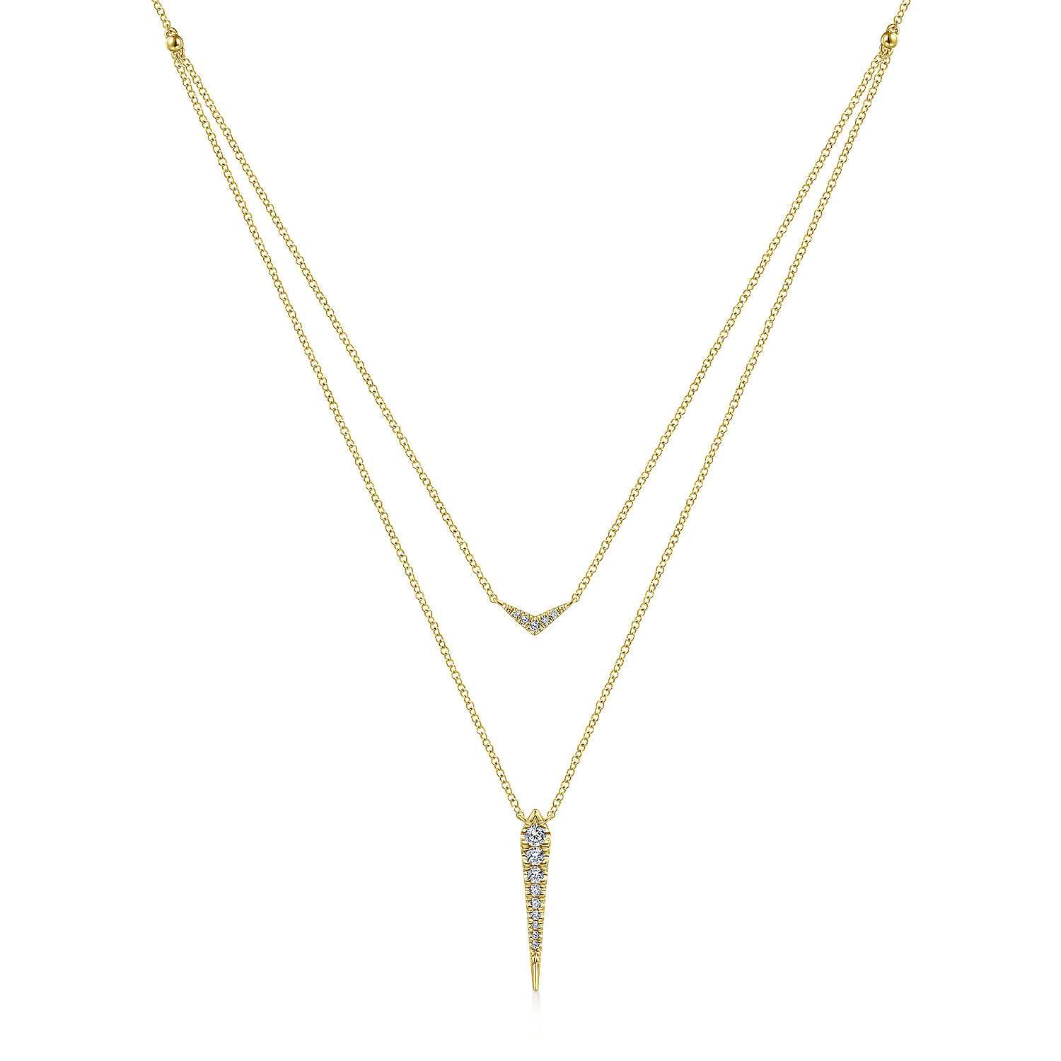 14K Yellow Gold Layered Pavé Diamond Bar and Spike Pendant Necklace