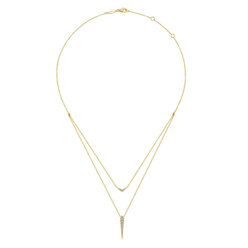 14K Yellow Gold Layered Pavé Diamond Bar and Spike Pendant Necklace