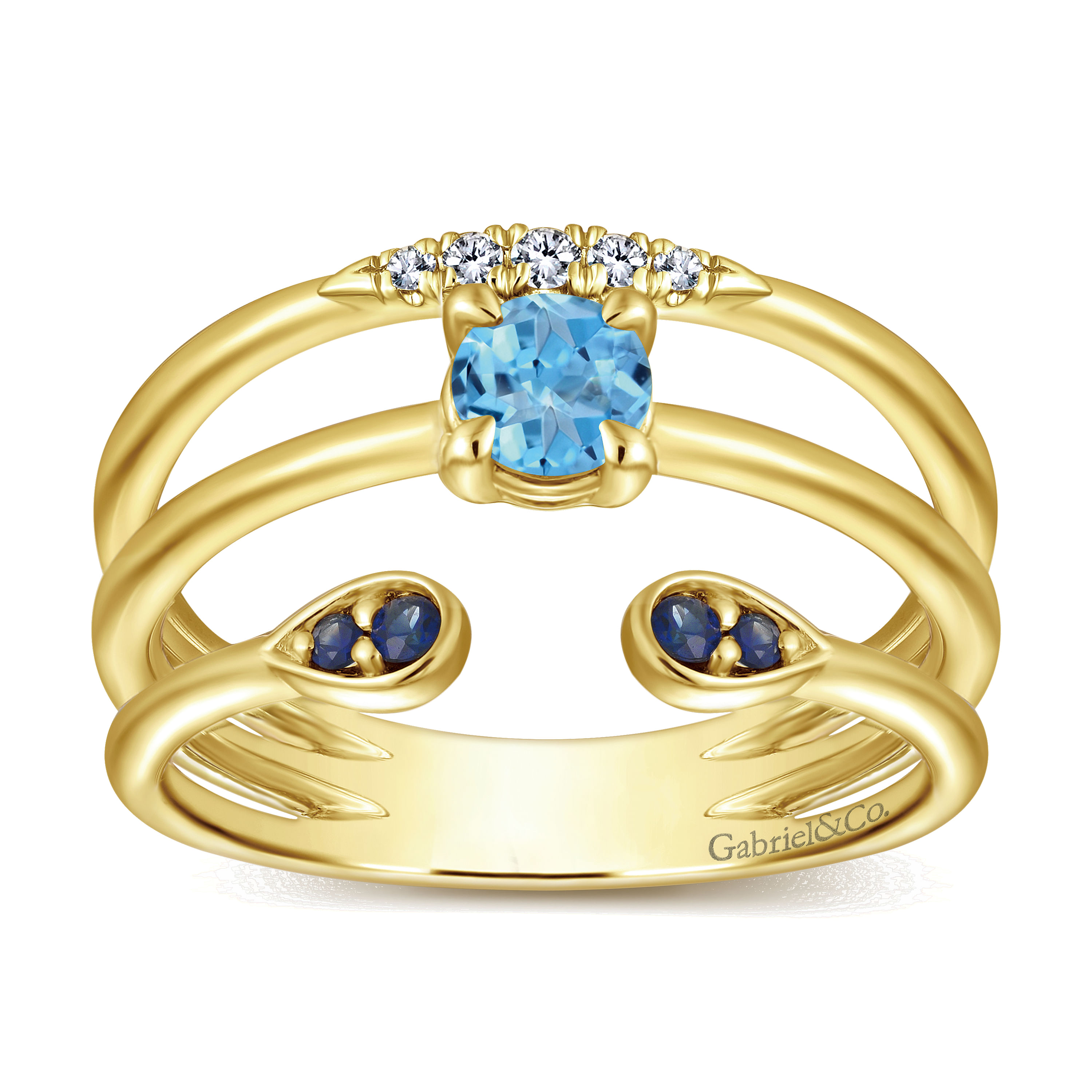 14K Yellow Gold Layered Split Shank Multi Color Stones Diamond Ring
