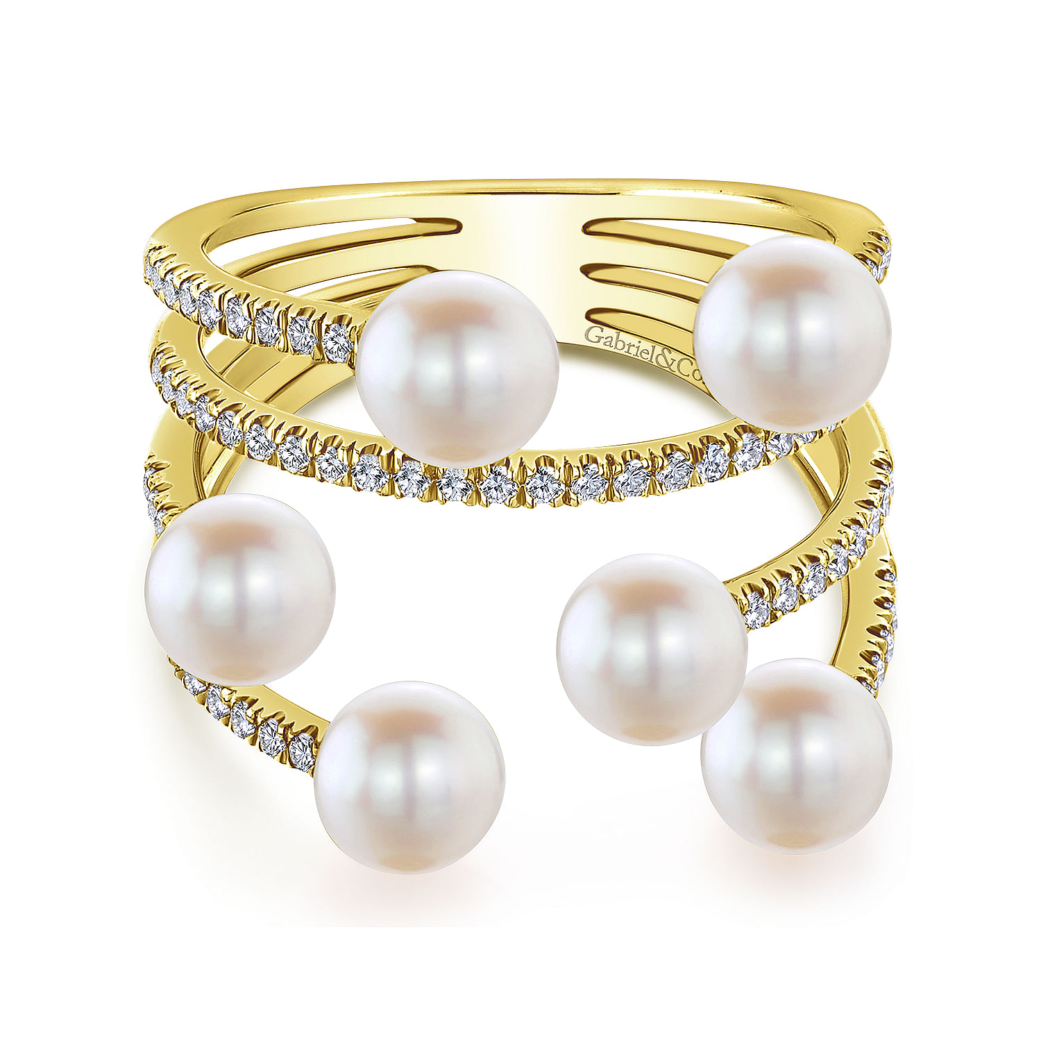 14K Yellow Gold Layered Wide Band Cultured Pearl Ring