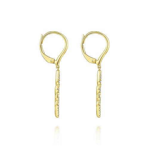 14K Yellow Gold Leverback Graduating Diamond Chevron Drop Earrings