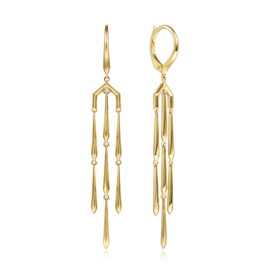 14K Yellow Gold Linear Gold Chandelier Earrings