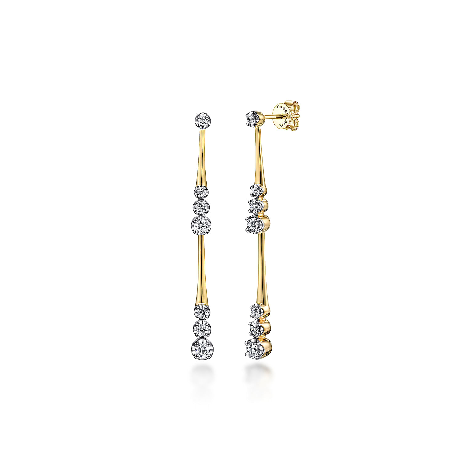 Gabriel - 14K Yellow Gold Linear Graduated Diamond Station Drop Earrings in size 45mm