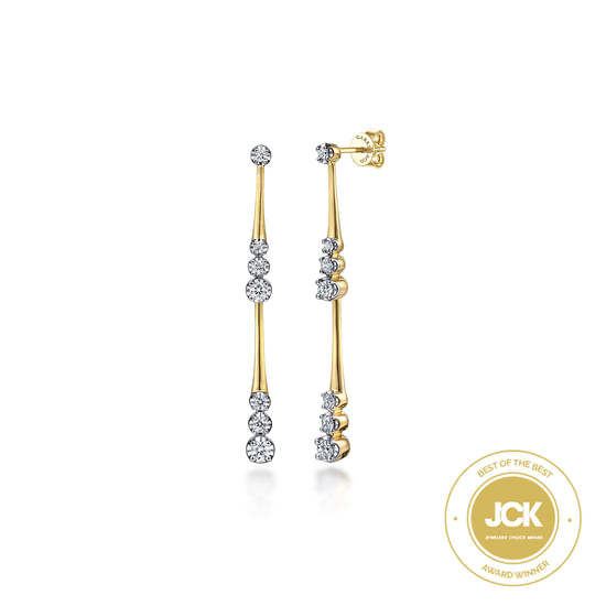 Gabriel - 14K Yellow Gold Linear Graduated Diamond Station Drop Earrings in size 45mm