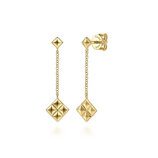 Gabriel - 14K Yellow Gold Linear Pyramid and Chain Drop Earrings