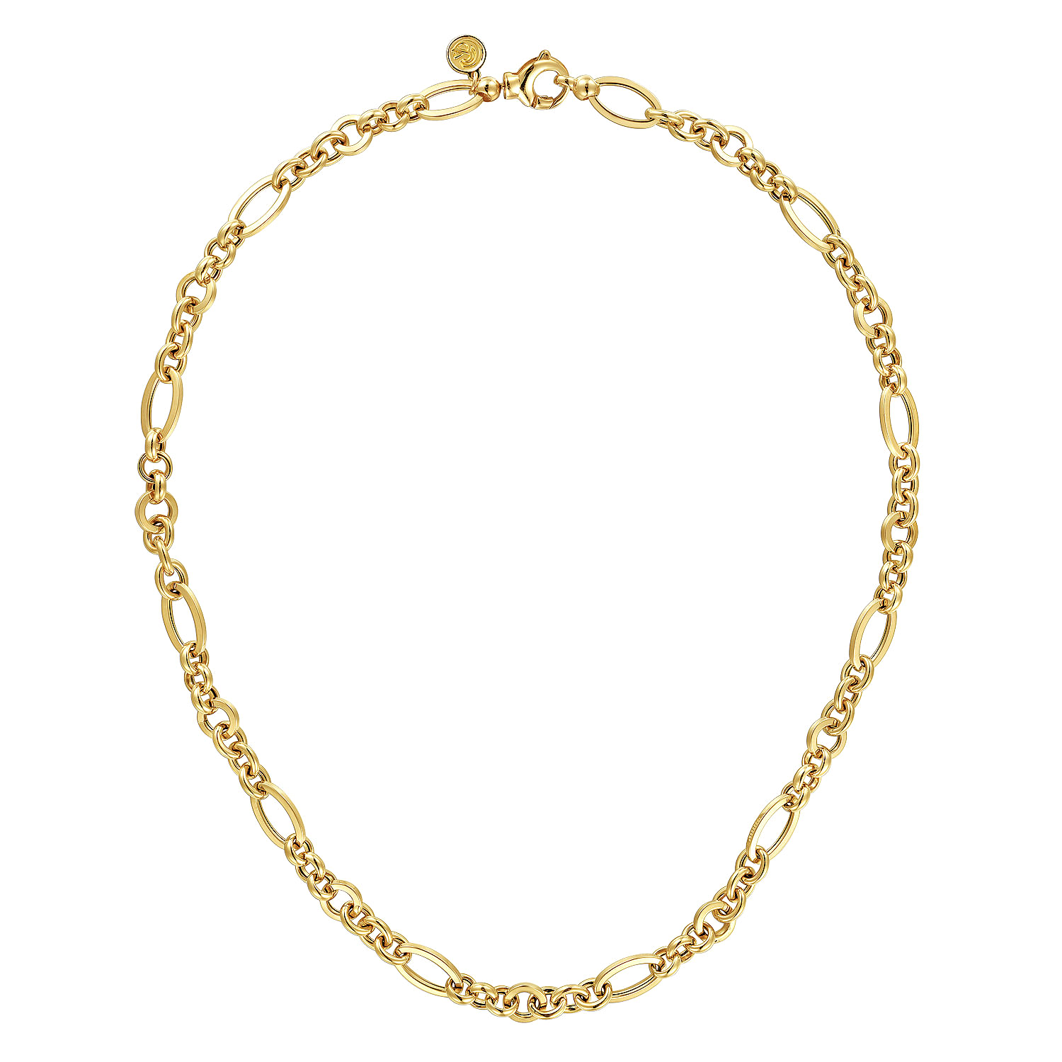 14K Yellow Gold Link Chain Necklace with Oval Stations