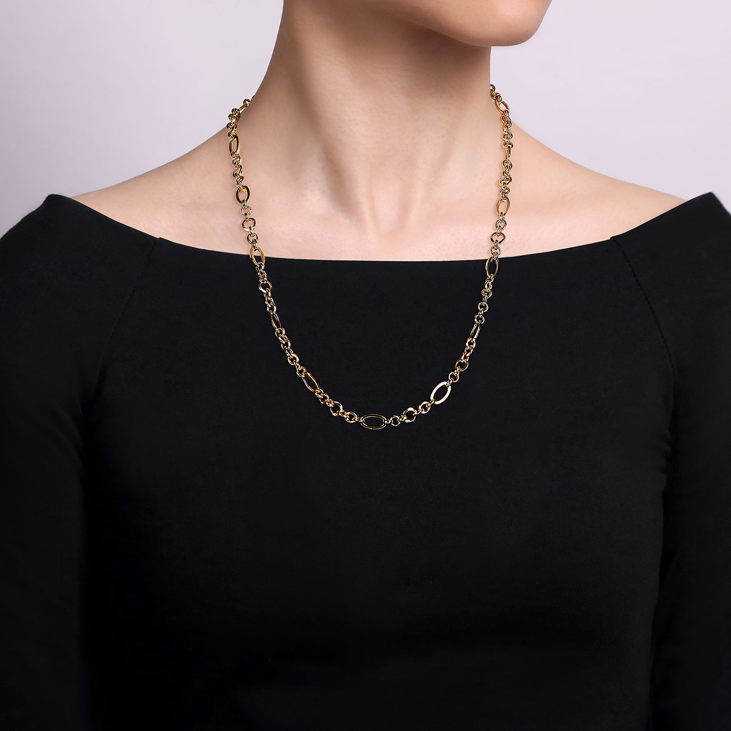 14K Yellow Gold Link Chain Necklace with Oval Stations