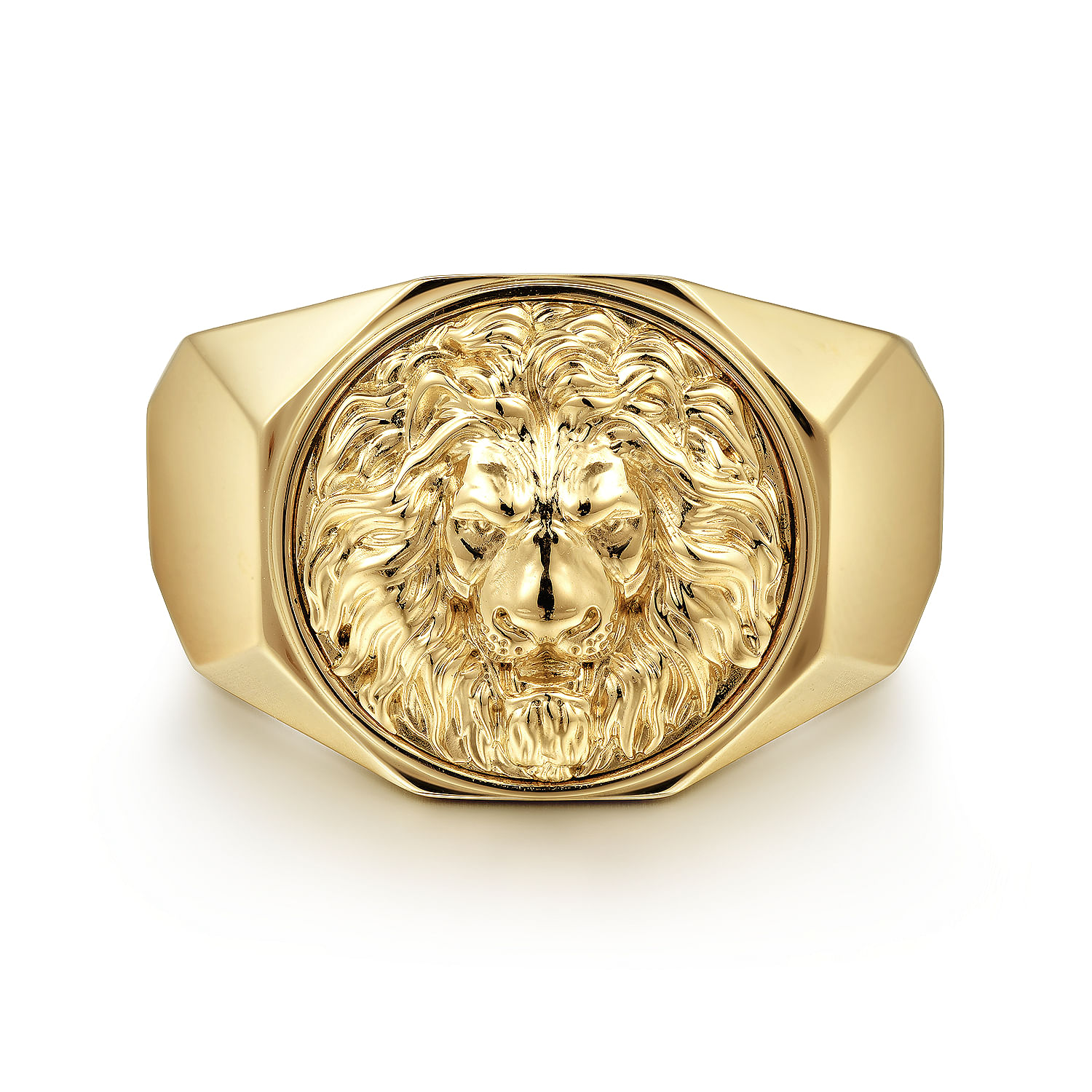 14K Yellow Gold Lion Head Ring in High Polished Finish