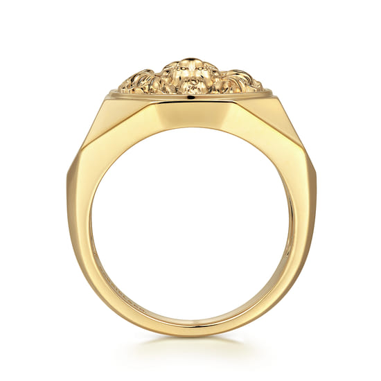 14K Yellow Gold Lion Head Ring in High Polished Finish angle 2