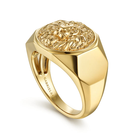 14K Yellow Gold Lion Head Ring in High Polished Finish angle 3