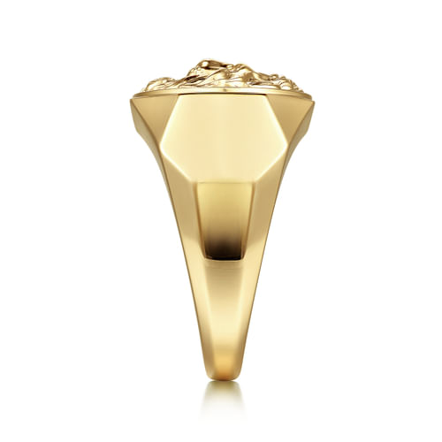 14K Yellow Gold Lion Head Ring in High Polished Finish