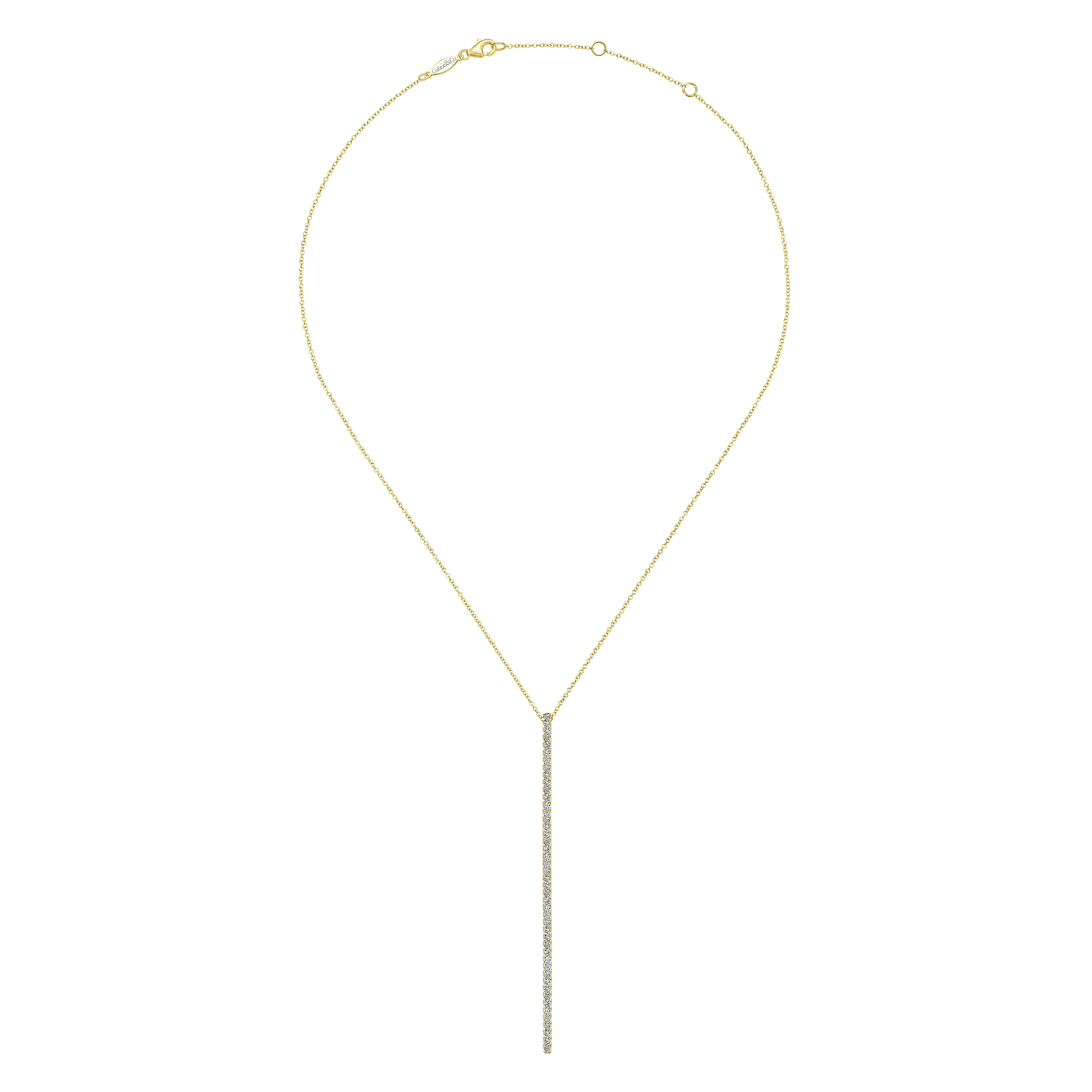 14K Yellow Gold Long Diamond Bar Pendant Necklace