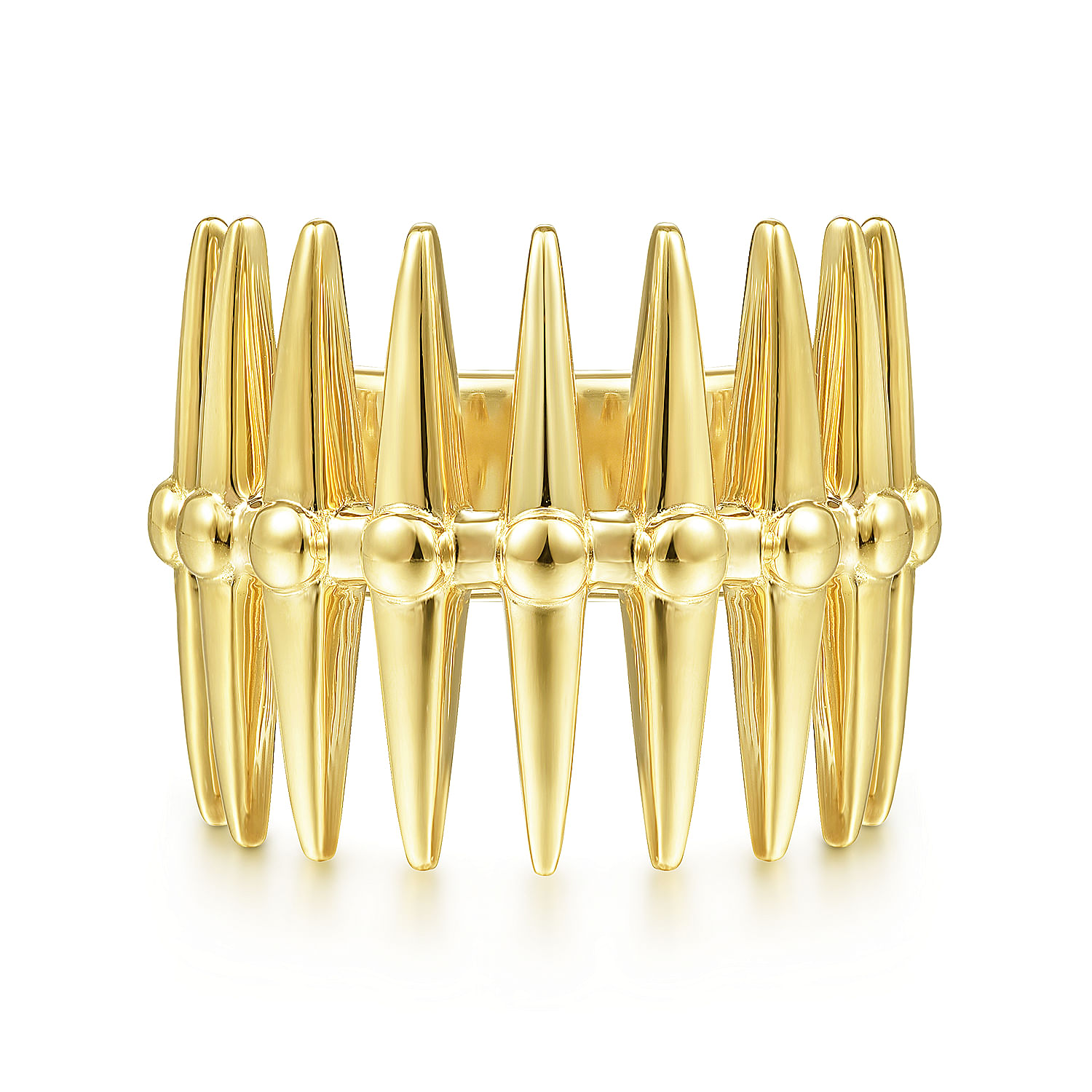 14K Yellow Gold Long Spikes Statement Ring