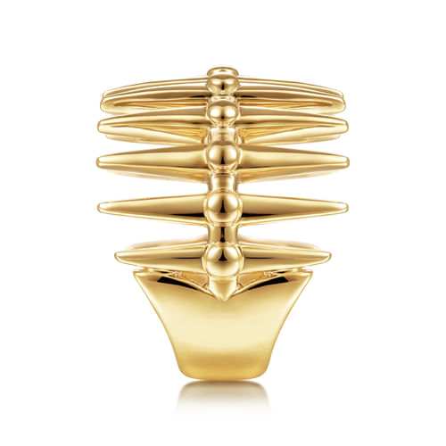 14K Yellow Gold Long Spikes Statement Ring