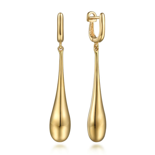 14K Yellow Gold Long Teardrop Earrings