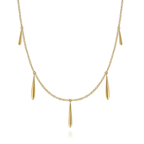 14K Yellow Gold Long Teardrop Station Necklace