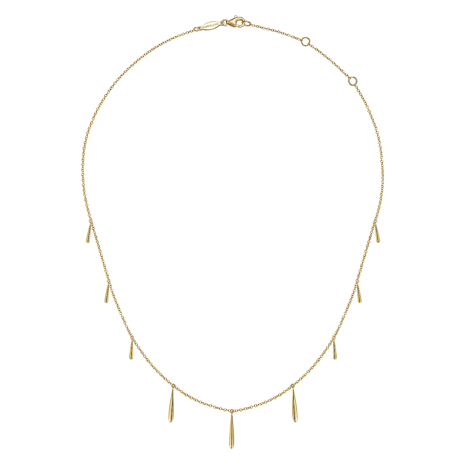14K Yellow Gold Long Teardrop Station Necklace