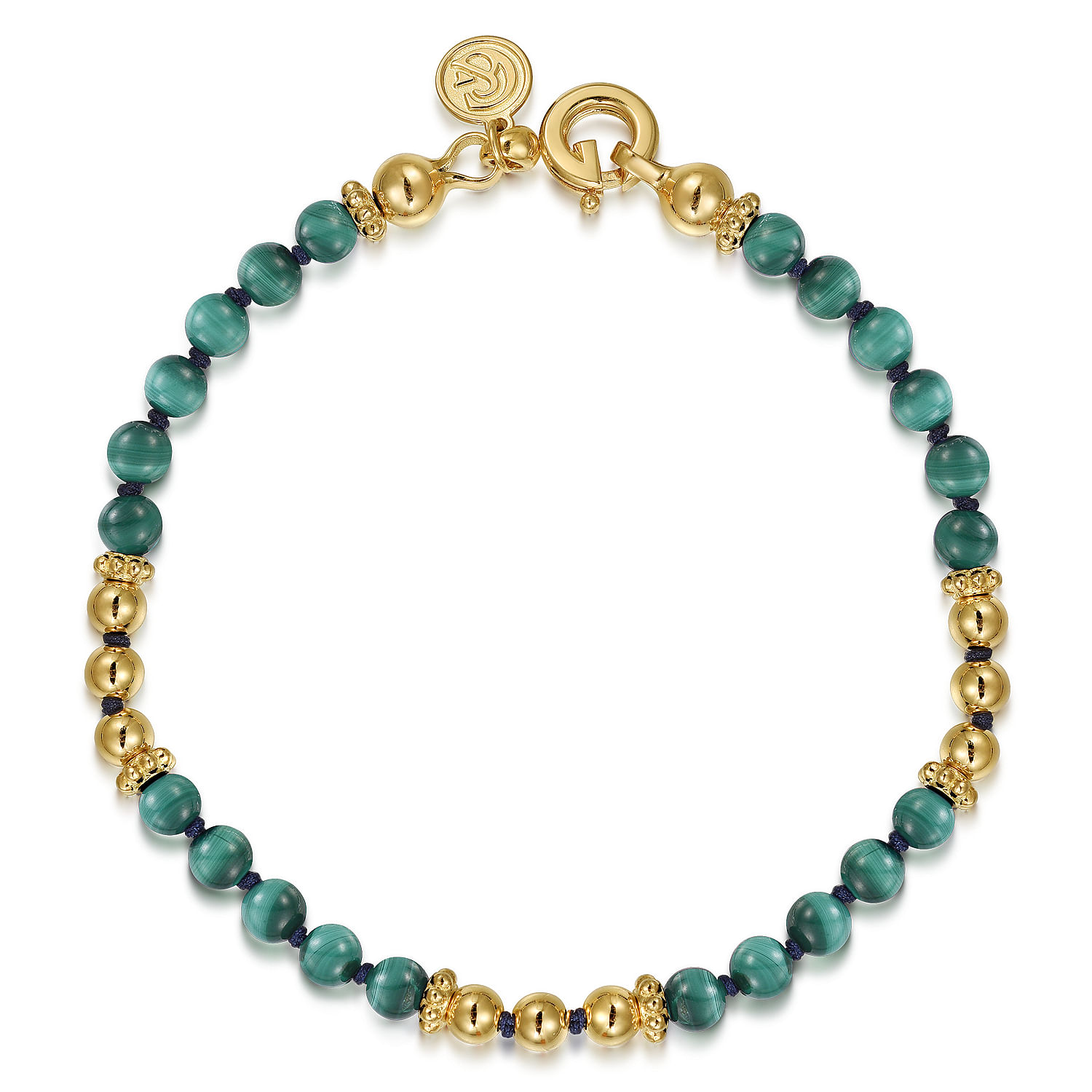 14K Yellow Gold Malachite Beads Bracelet