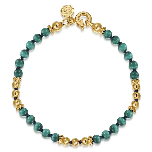 14K Yellow Gold Malachite Beads Bracelet