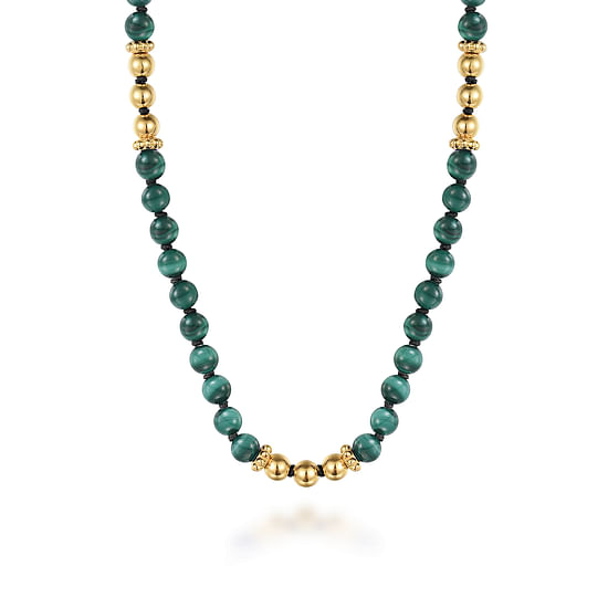 Gabriel - 14K Yellow Gold Malachite Beads Necklace