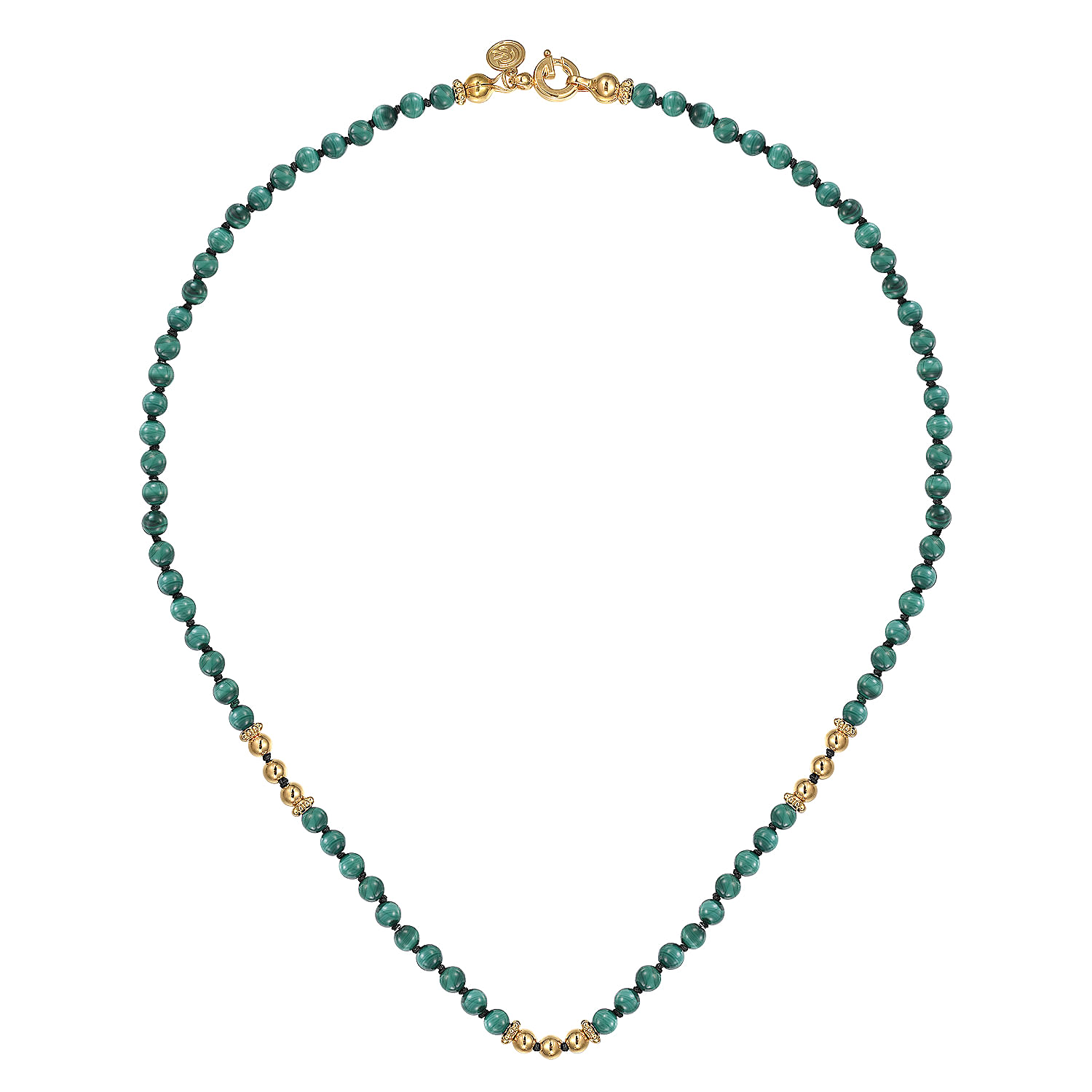 14K Yellow Gold Malachite Beads Necklace