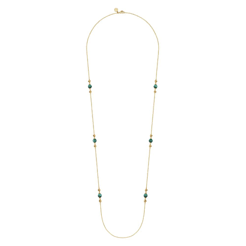 14K Yellow Gold Malachite and Bujukan Bead Station Necklace 