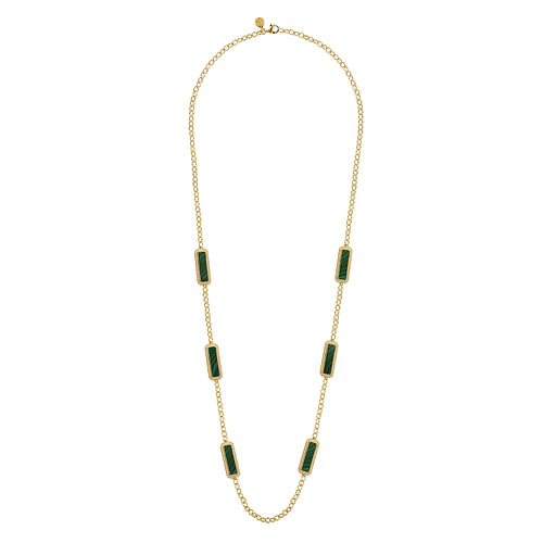 14K Yellow Gold Malachite and Rope Station Necklace