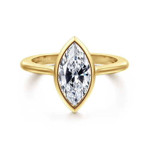 14K Yellow Gold Marquise Cut Bezel Set Solitaire Diamond Engagement Ring