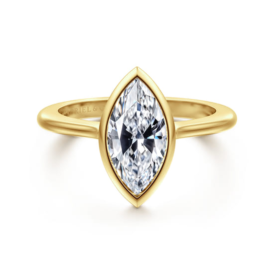 Gabriel - 14K Yellow Gold Marquise Cut Bezel Set Solitaire Diamond Engagement Ring