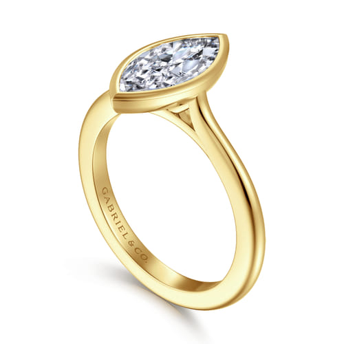 14K Yellow Gold Marquise Cut Bezel Set Solitaire Diamond Engagement Ring