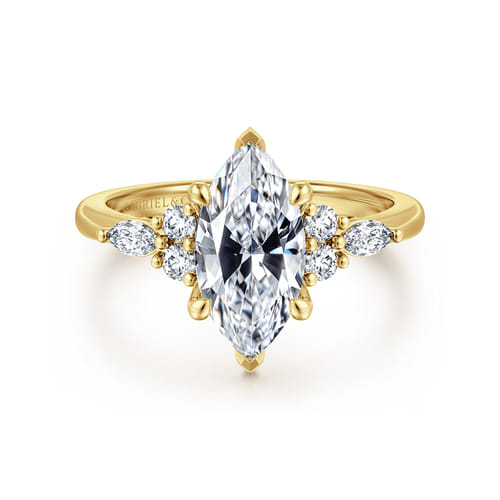 14K Yellow Gold Marquise Diamond Cluster Engagement Ring