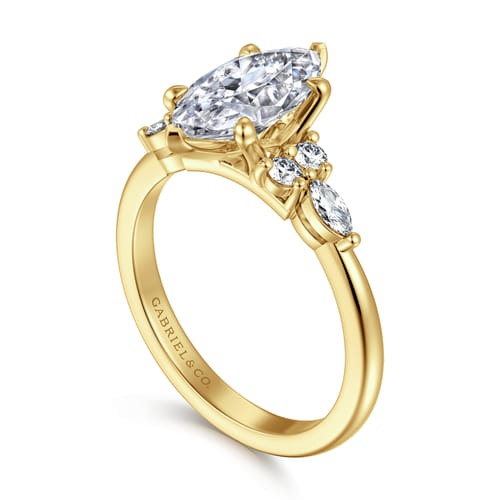 14K Yellow Gold Marquise Diamond Cluster Engagement Ring