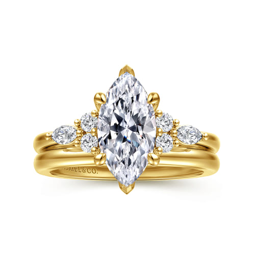 14K Yellow Gold Marquise Diamond Cluster Engagement Ring