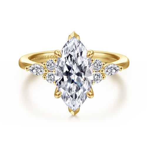 14K Yellow Gold Marquise Diamond Cluster Engagement Ring