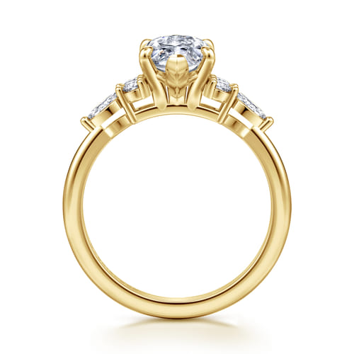 14K Yellow Gold Marquise Diamond Cluster Engagement Ring