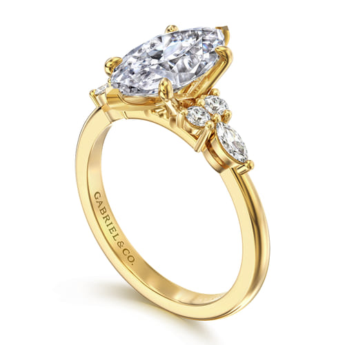 14K Yellow Gold Marquise Diamond Cluster Engagement Ring