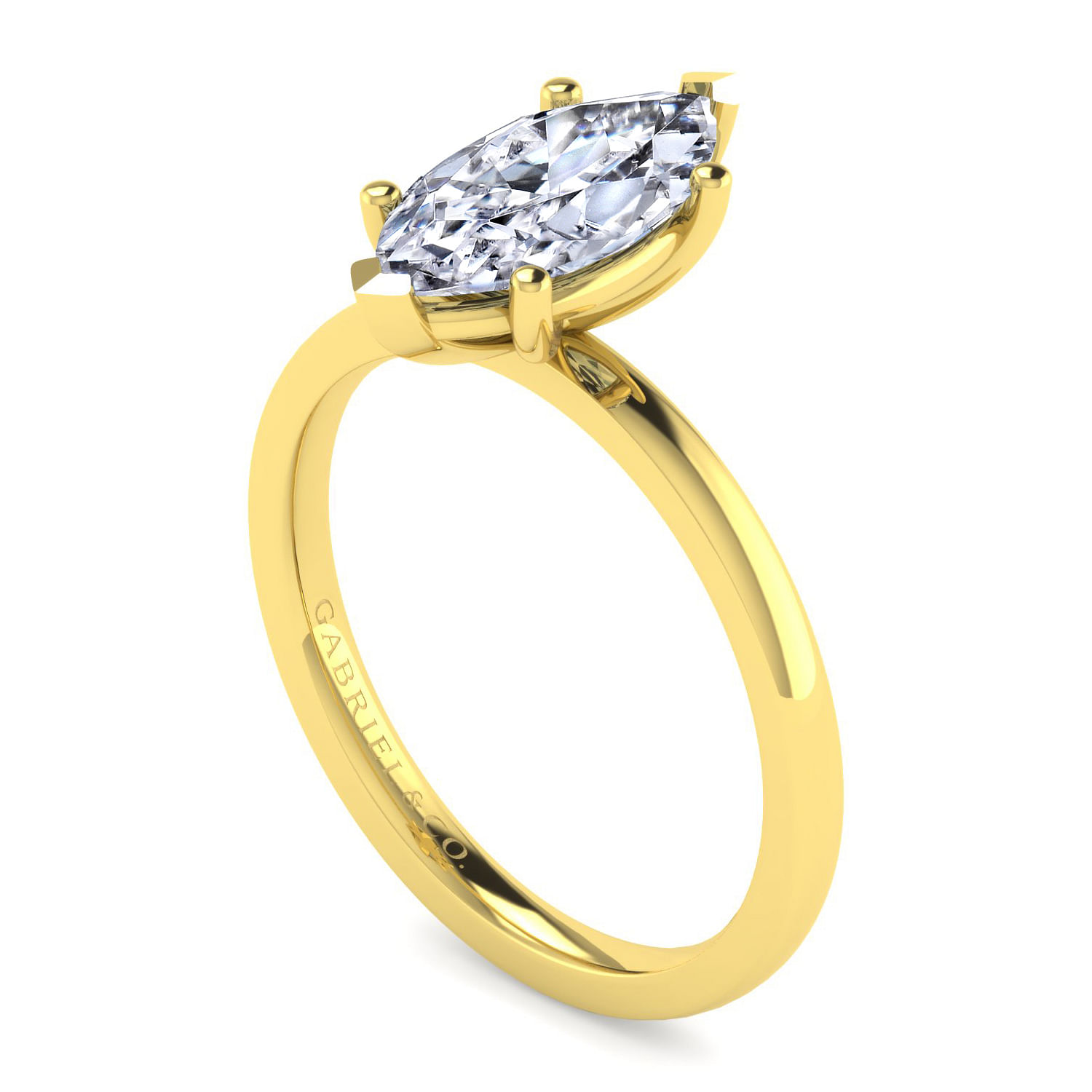 14K Yellow Gold Marquise Diamond Engagement Ring