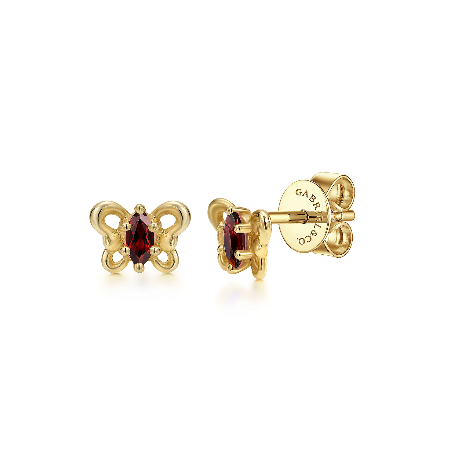 14K Yellow Gold Marquise Garnet Butterfly Stud Earrings