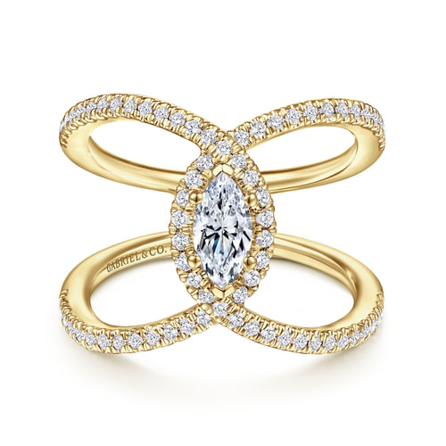 14K Yellow Gold Marquise Halo Complete Diamond Engagement Ring